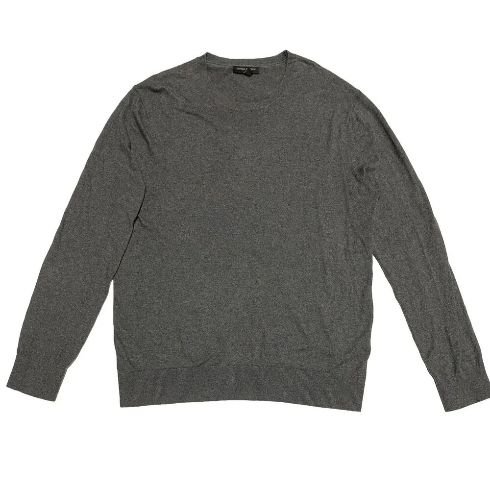 Banana Republic Cotton Sweater Gray Crewneck M Knit Pullover Mens Long Sleeve